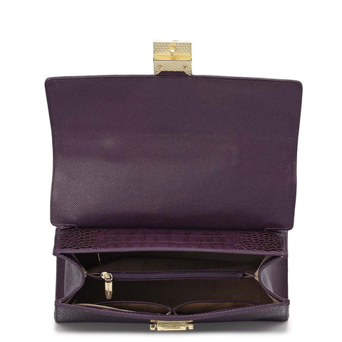 Medium Croco Leather Satchel - Grapevine