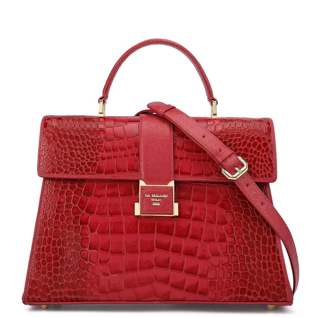 Medium Croco Leather Satchel - Plumberry