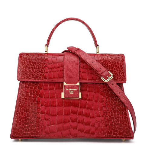 Medium Croco Leather Satchel - Plumberry
