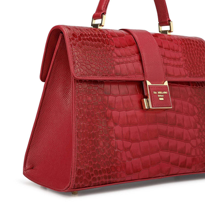 Medium Croco Leather Satchel - Plumberry