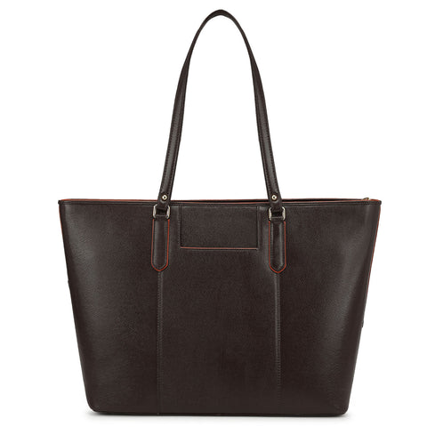 Large Monogram Franzy Leather Tote - Chocolate