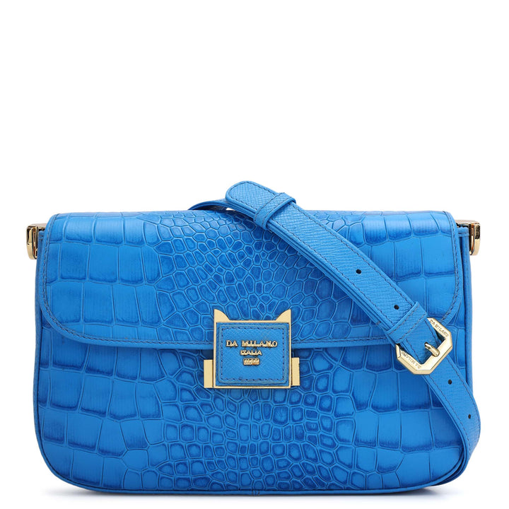 Small Croco Leather Shoulder Bag - Blue
