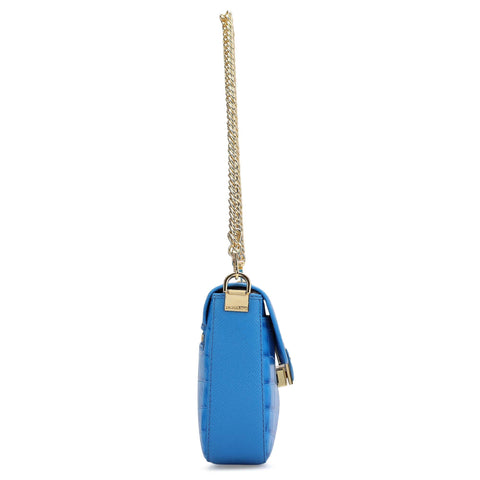 Small Croco Leather Shoulder Bag - Blue