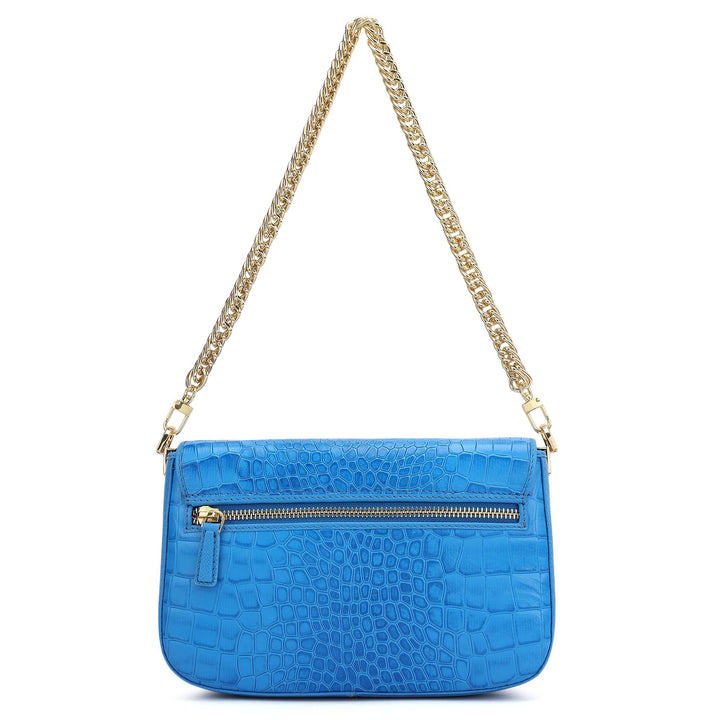Small Croco Leather Shoulder Bag - Blue
