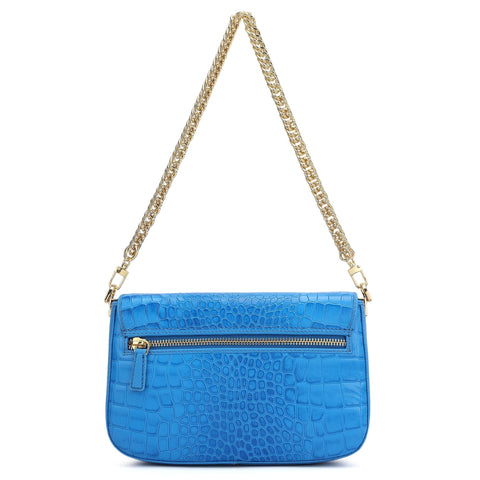 Small Croco Leather Shoulder Bag - Blue