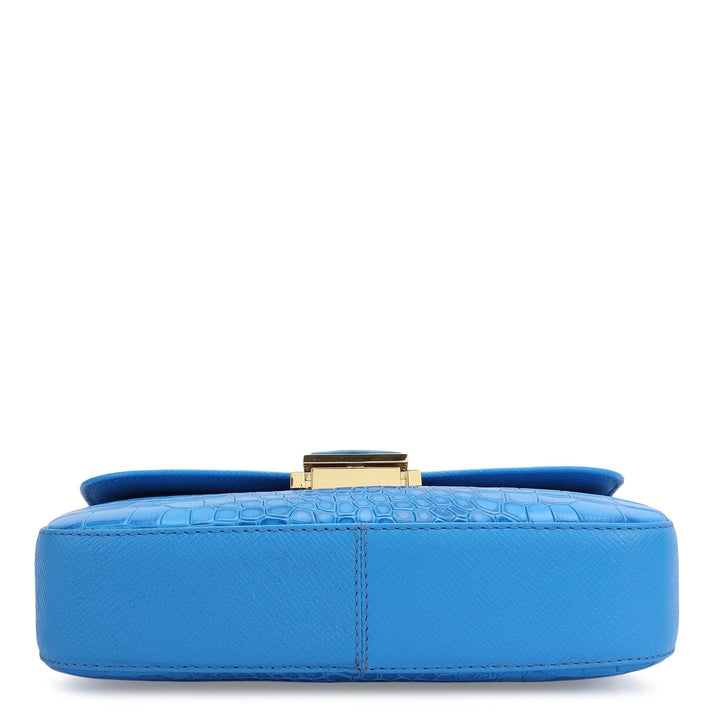 Small Croco Leather Shoulder Bag - Blue