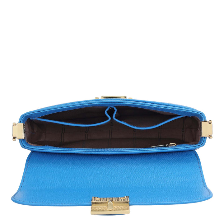 Small Croco Leather Shoulder Bag - Blue