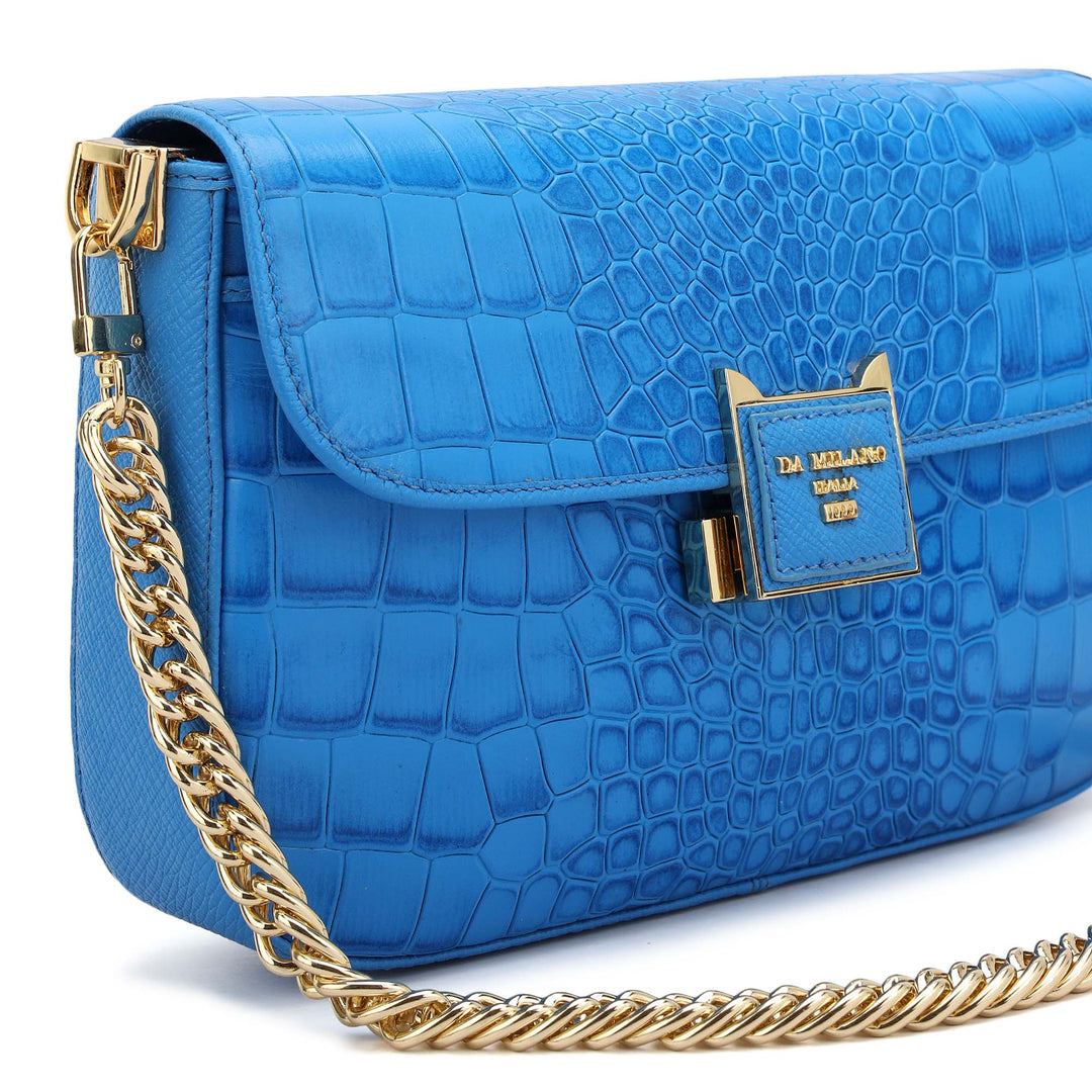 Small Croco Leather Shoulder Bag - Blue