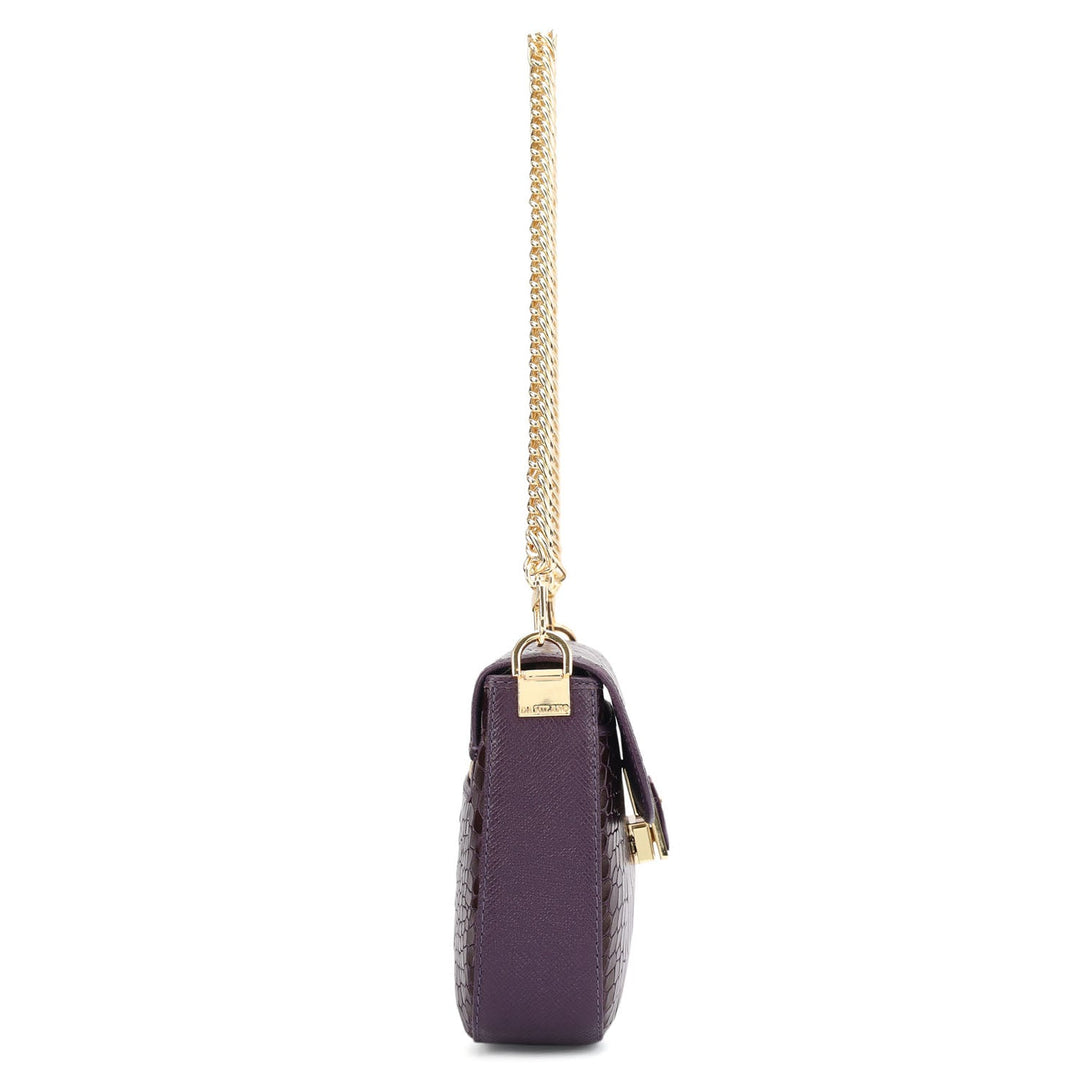 Small Croco Leather Shoulder Bag - Grapevine