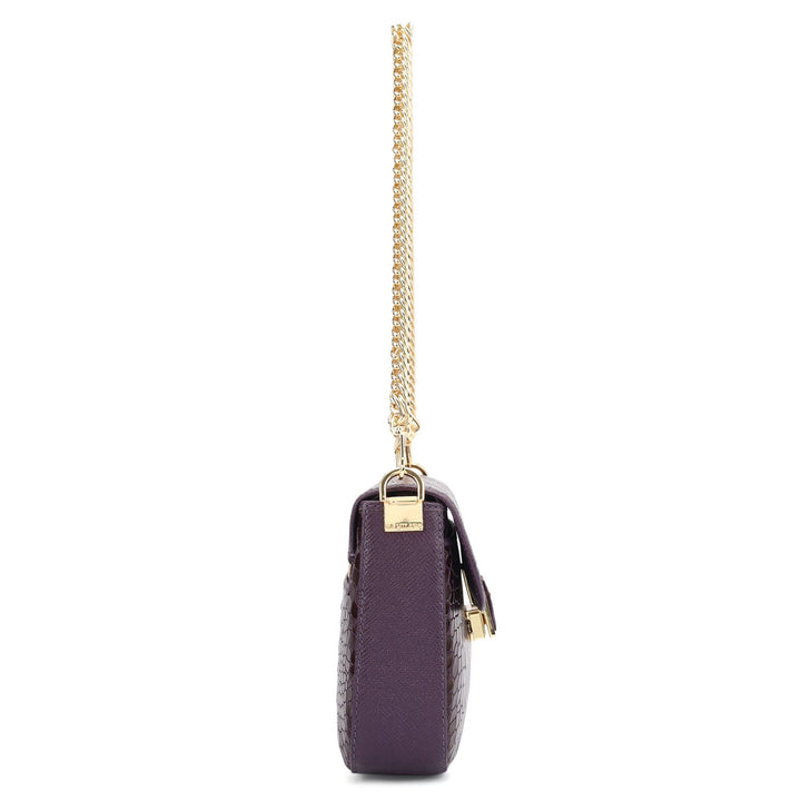 Small Croco Leather Shoulder Bag - Grapevine