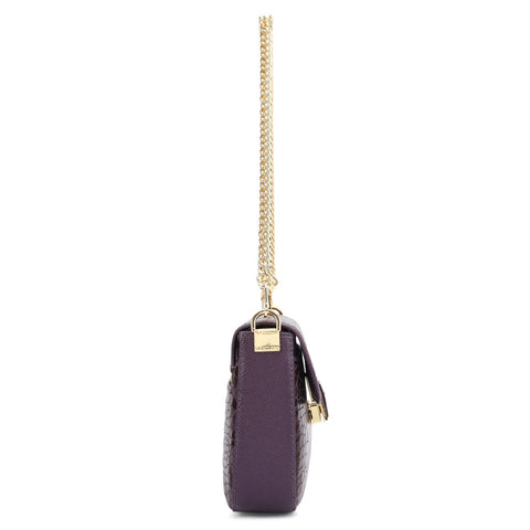 Small Croco Leather Shoulder Bag - Grapevine