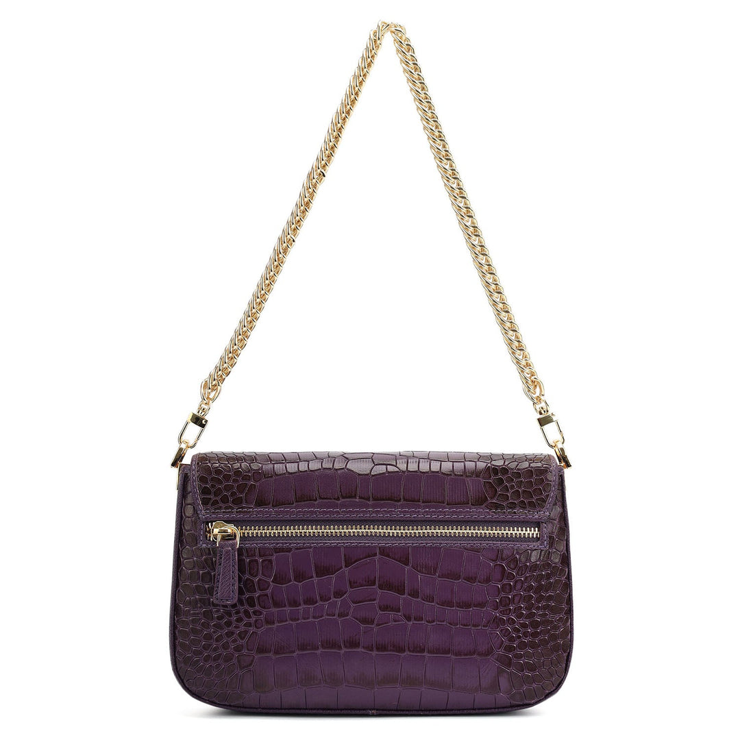 Small Croco Leather Shoulder Bag - Grapevine