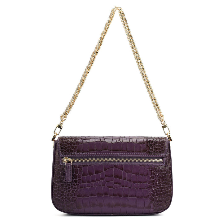 Small Croco Leather Shoulder Bag - Grapevine