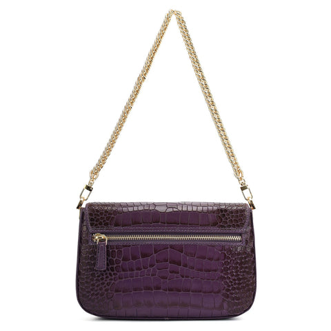 Small Croco Leather Shoulder Bag - Grapevine