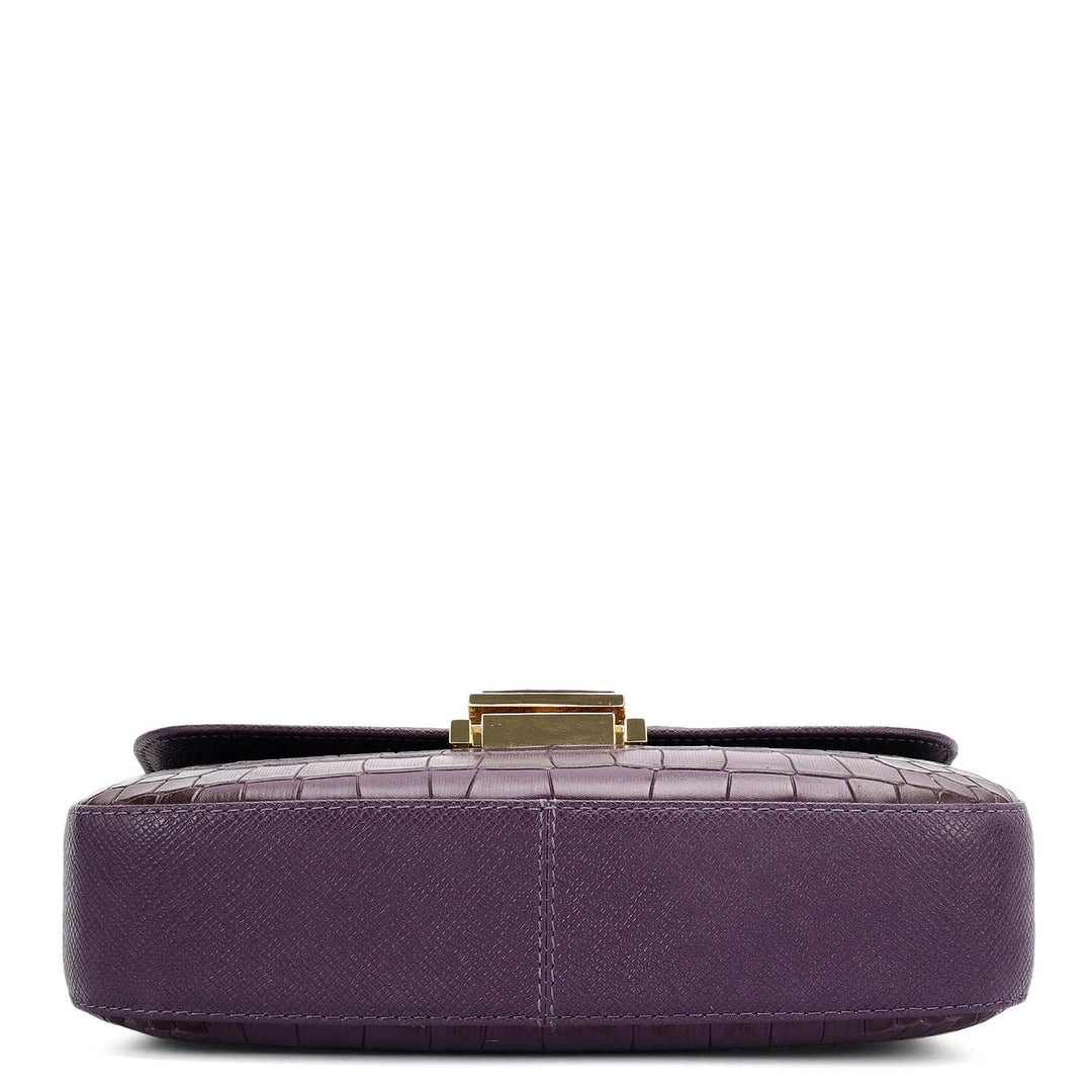 Small Croco Leather Shoulder Bag - Grapevine