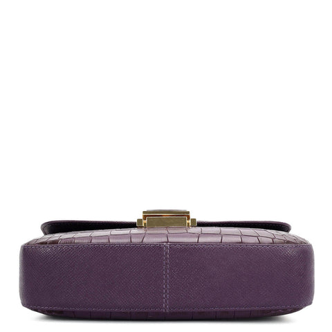 Small Croco Leather Shoulder Bag - Grapevine