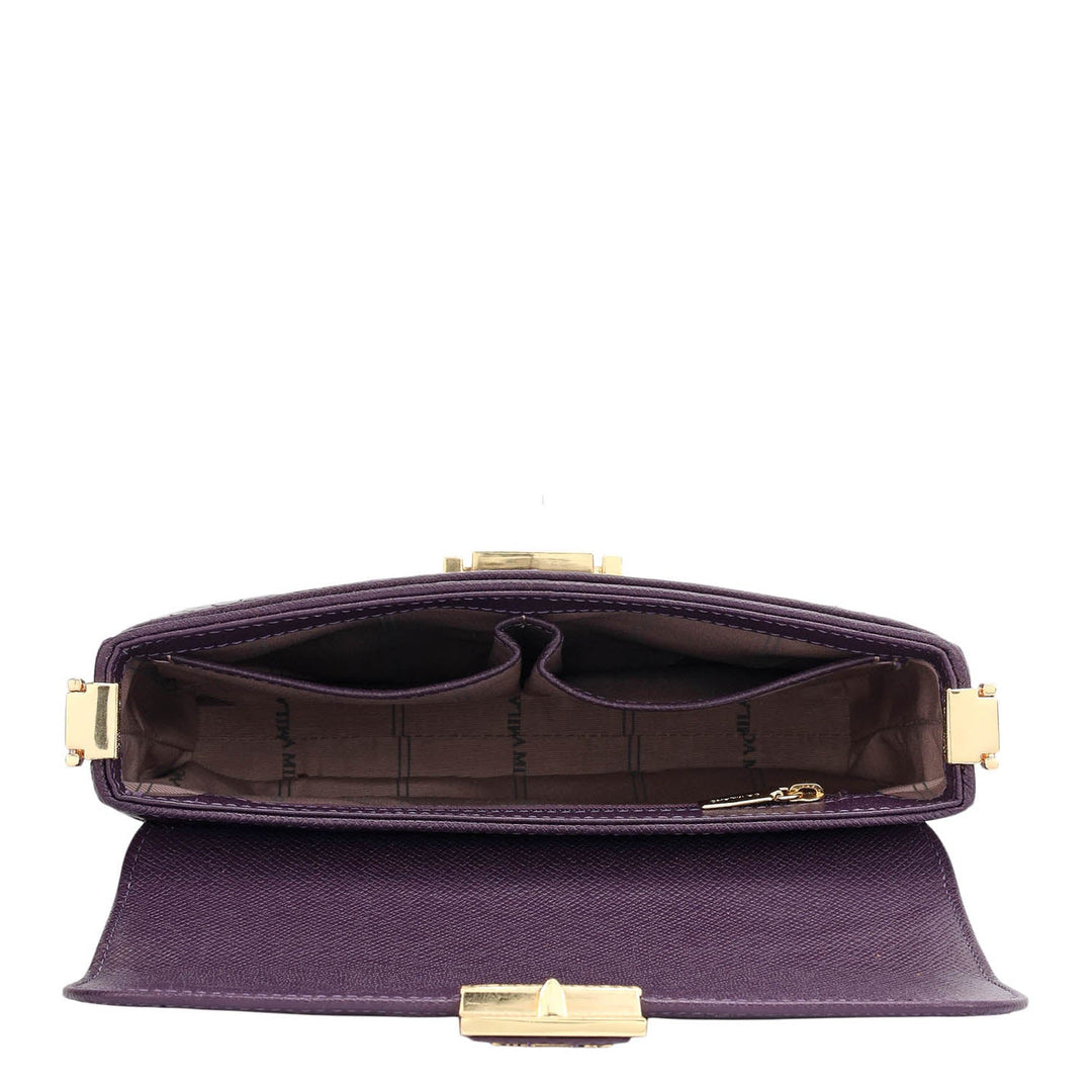 Small Croco Leather Shoulder Bag - Grapevine