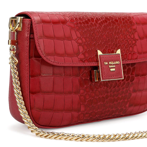 Small Croco Leather Shoulder Bag - Plumberry