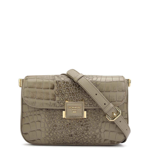 Small Croco Leather Shoulder Bag - Stone Grey