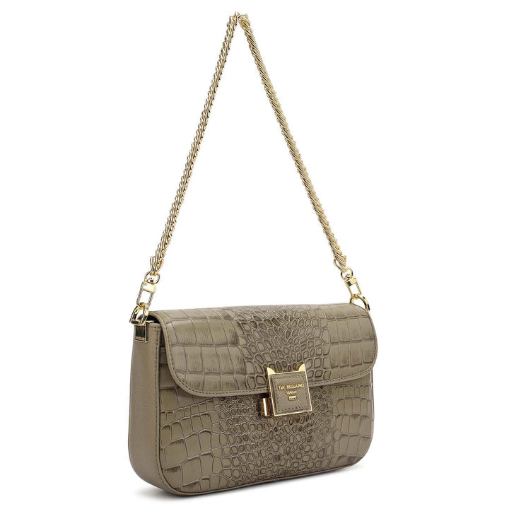 Small Croco Leather Shoulder Bag - Stone Grey
