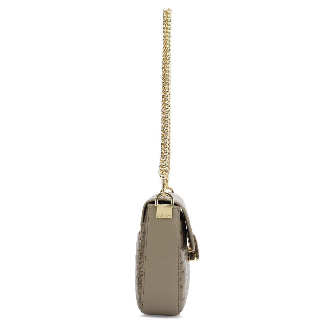 Small Croco Leather Shoulder Bag - Stone Grey