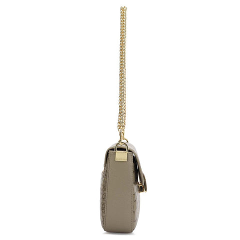 Small Croco Leather Shoulder Bag - Stone Grey