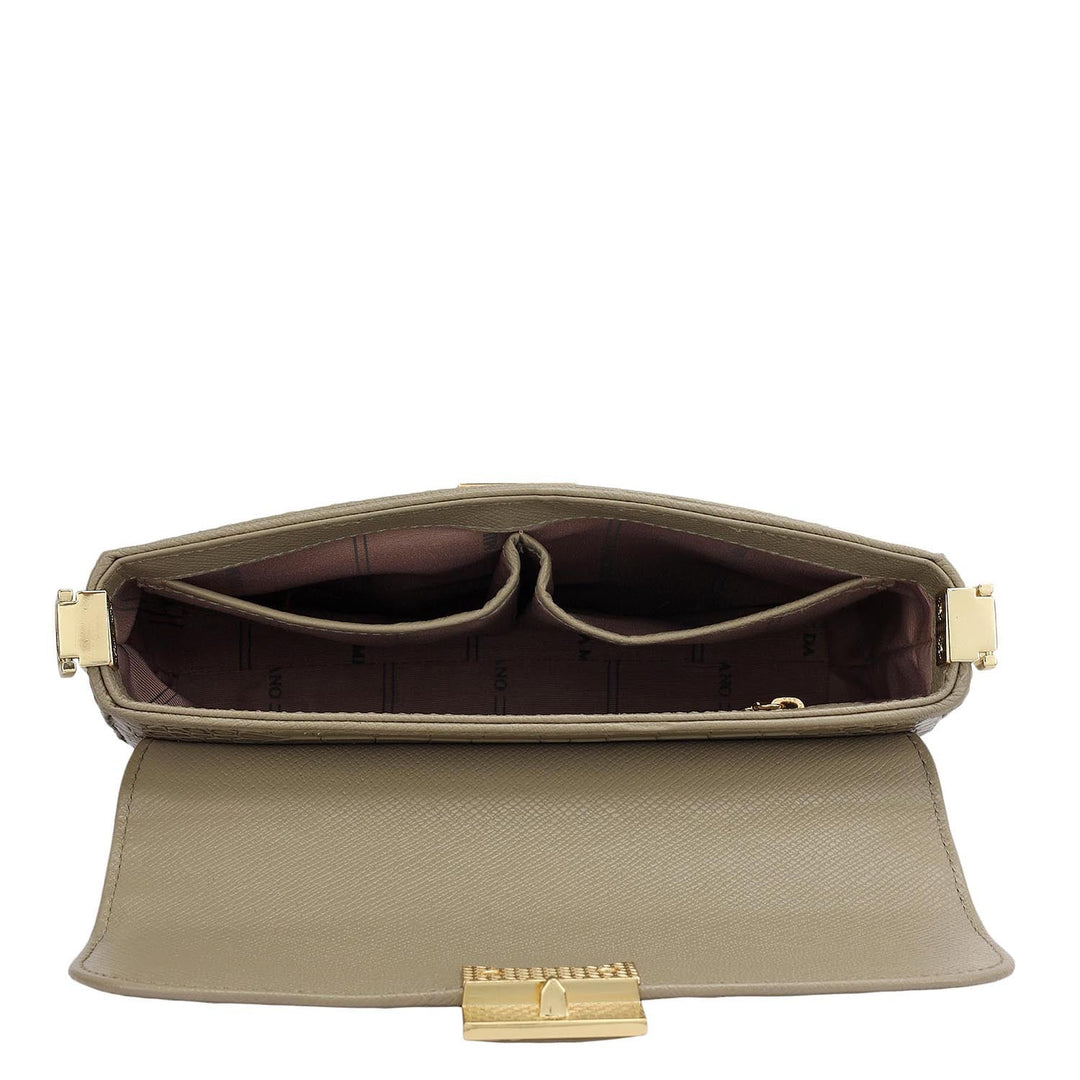 Small Croco Leather Shoulder Bag - Stone Grey
