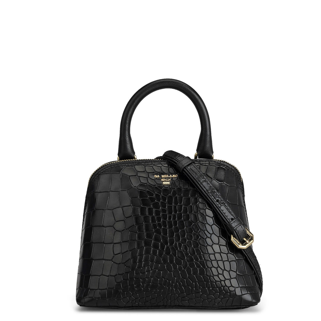 Small Croco Leather Satchel - Black