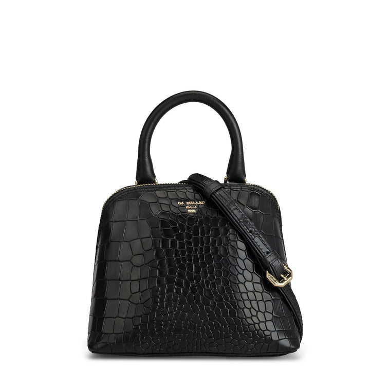Small Croco Leather Satchel - Black