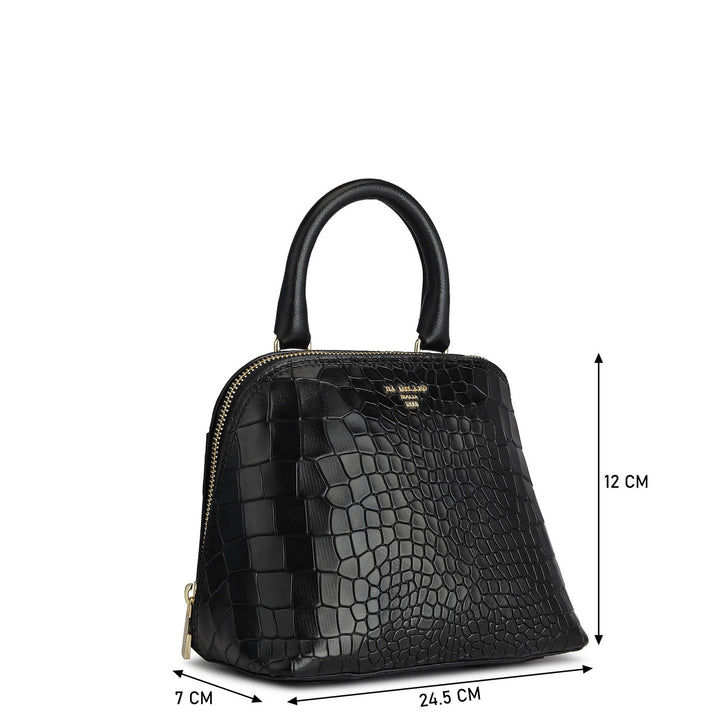 Small Croco Leather Satchel - Black