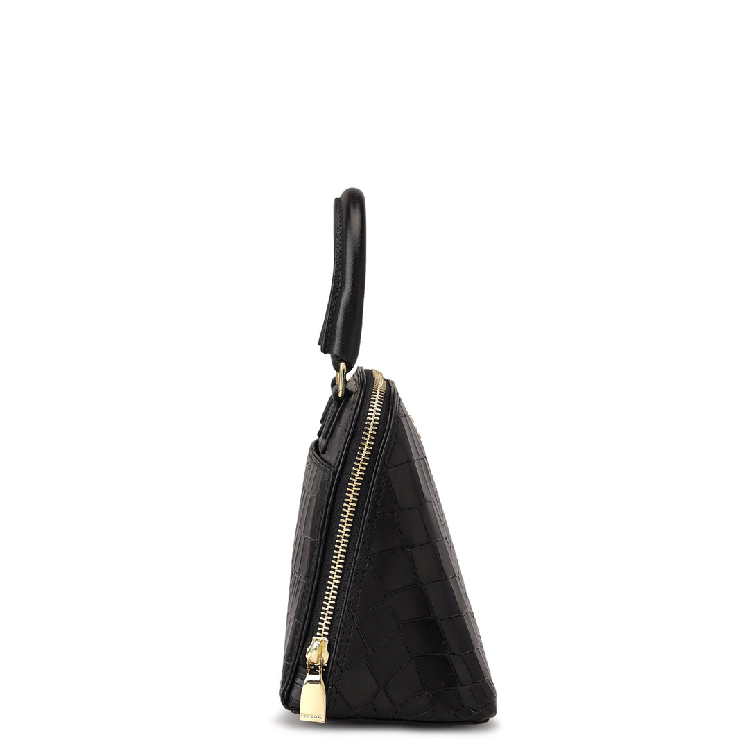 Small Croco Leather Satchel - Black