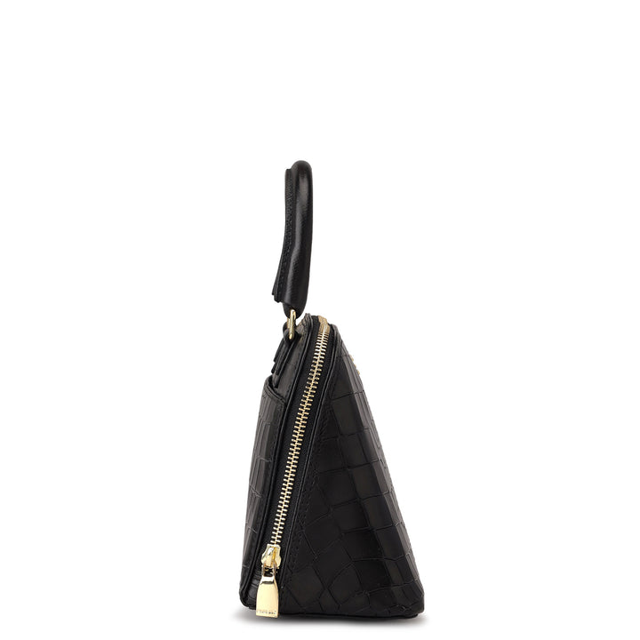 Small Croco Leather Satchel - Black