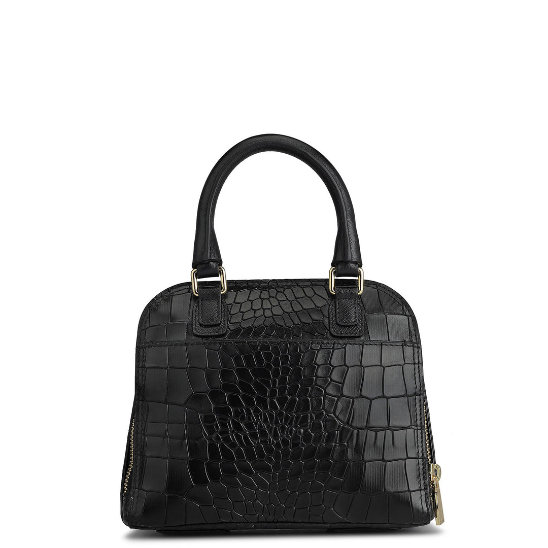 Small Croco Leather Satchel - Black
