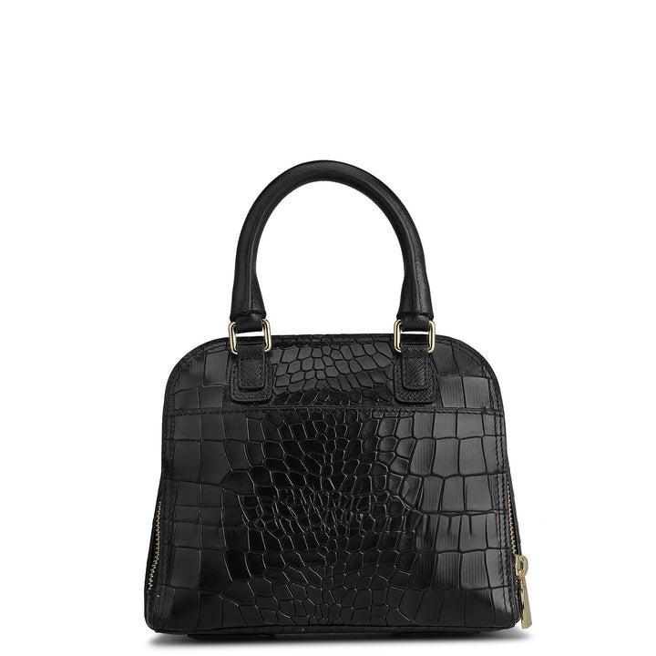 Small Croco Leather Satchel - Black