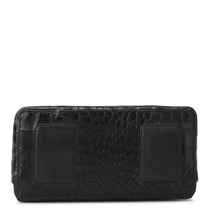 Small Croco Leather Satchel - Black