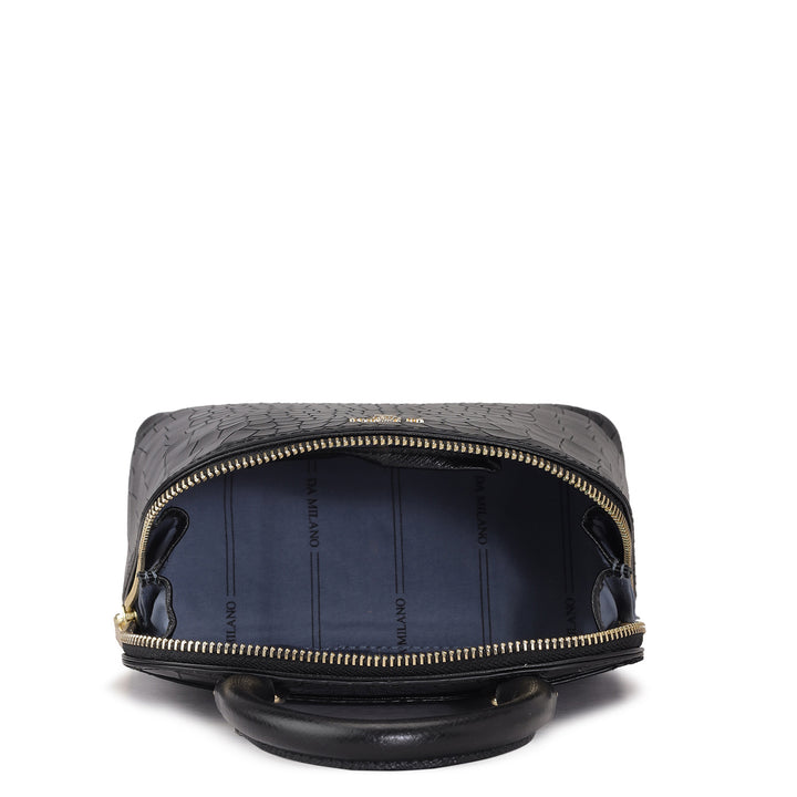 Small Croco Leather Satchel - Black
