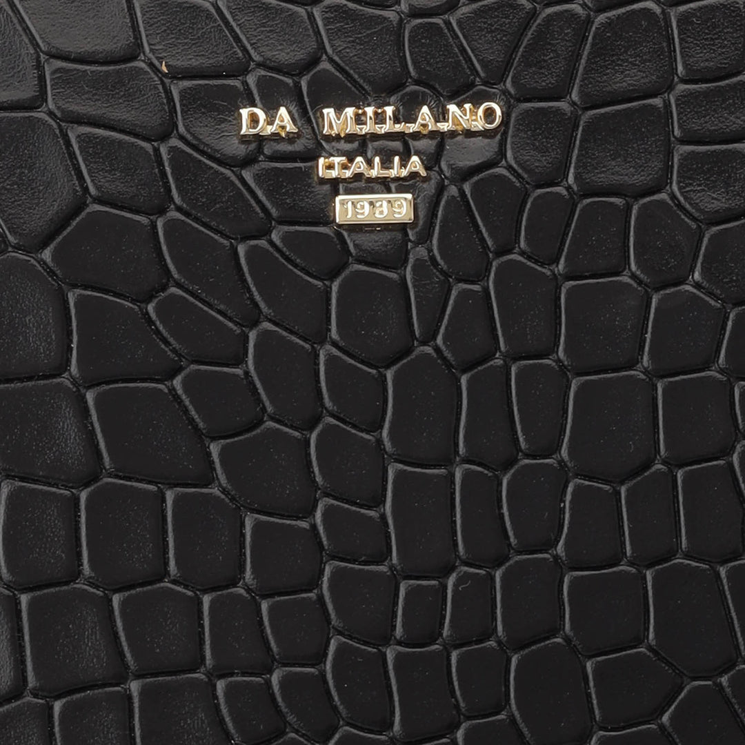 Small Croco Leather Satchel - Black