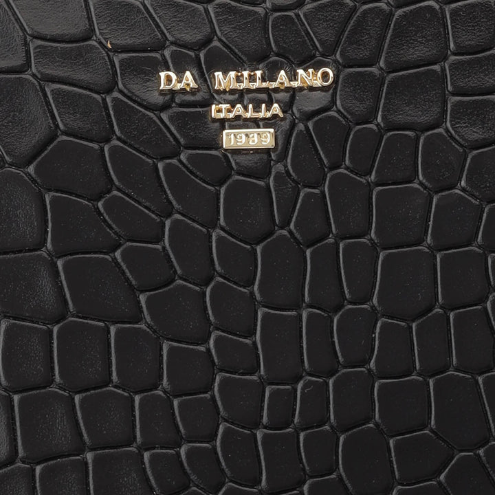 Small Croco Leather Satchel - Black