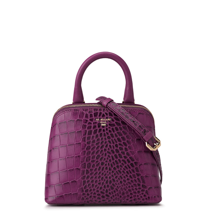 Small Croco Leather Satchel - Orchid