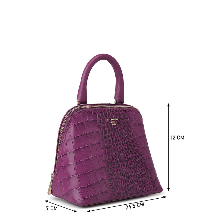 Small Croco Leather Satchel - Orchid