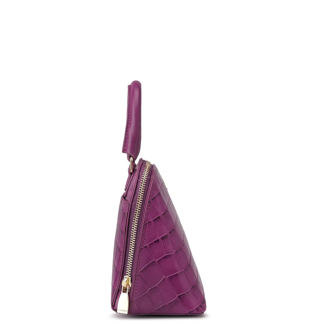 Small Croco Leather Satchel - Orchid