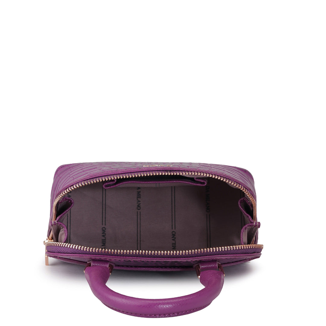 Small Croco Leather Satchel - Orchid