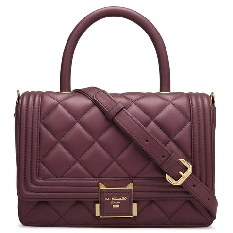 Small Quilting Leather Satchel - Plum