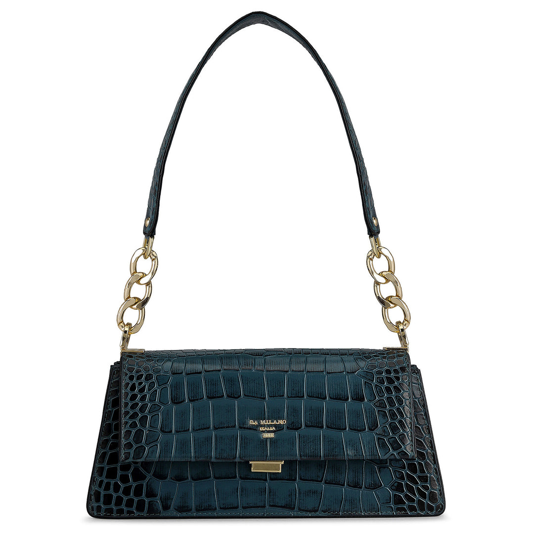 Small Croco Leather Shoulder Bag - Ocean