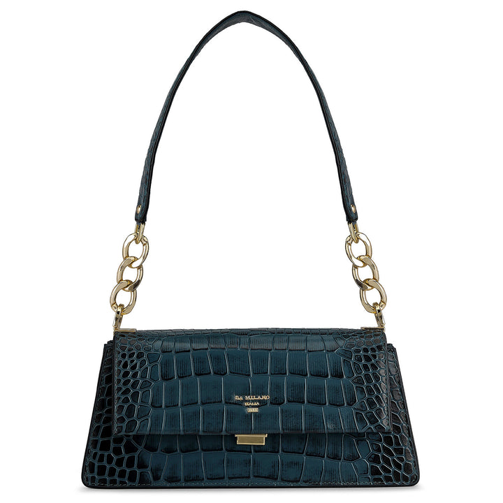 Small Croco Leather Shoulder Bag - Ocean