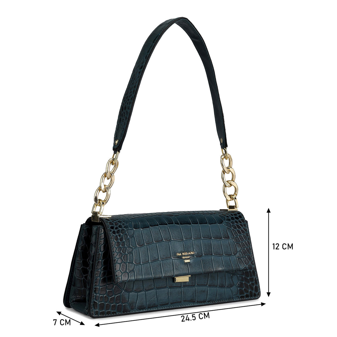 Small Croco Leather Shoulder Bag - Ocean