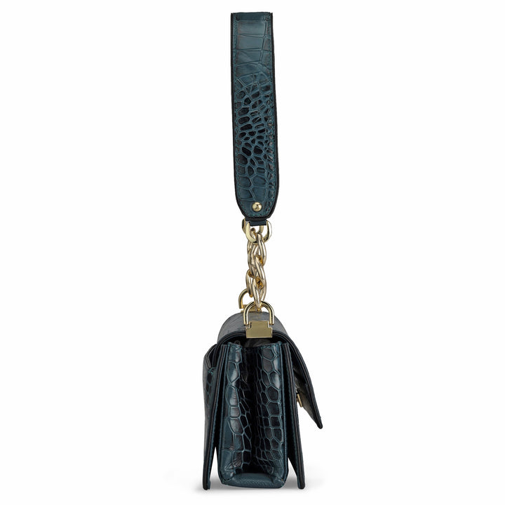 Small Croco Leather Shoulder Bag - Ocean