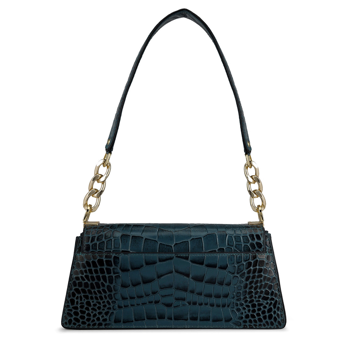 Small Croco Leather Shoulder Bag - Ocean