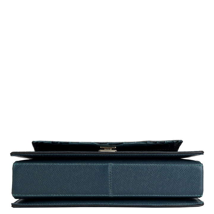 Small Croco Leather Shoulder Bag - Ocean