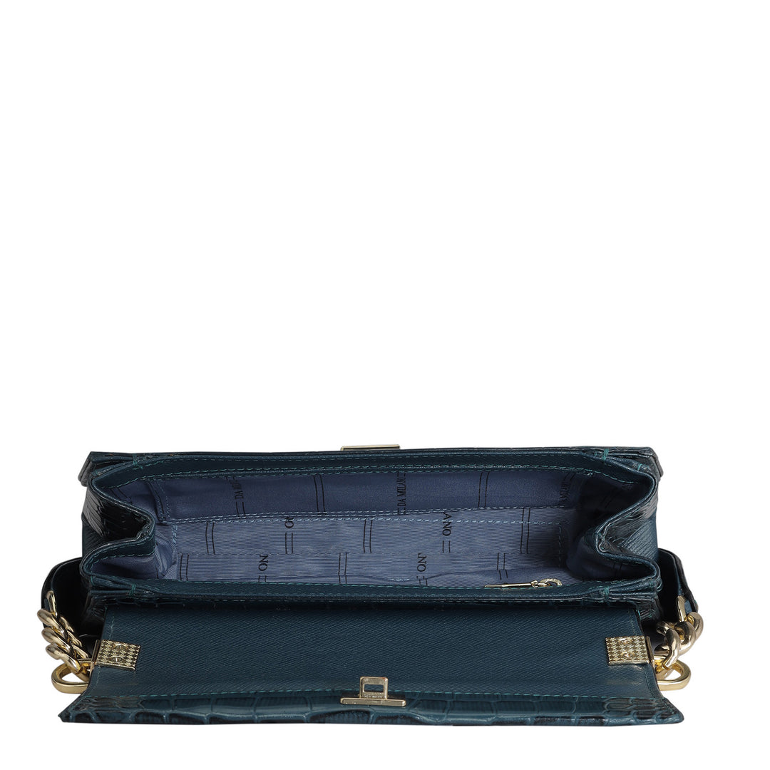 Small Croco Leather Shoulder Bag - Ocean